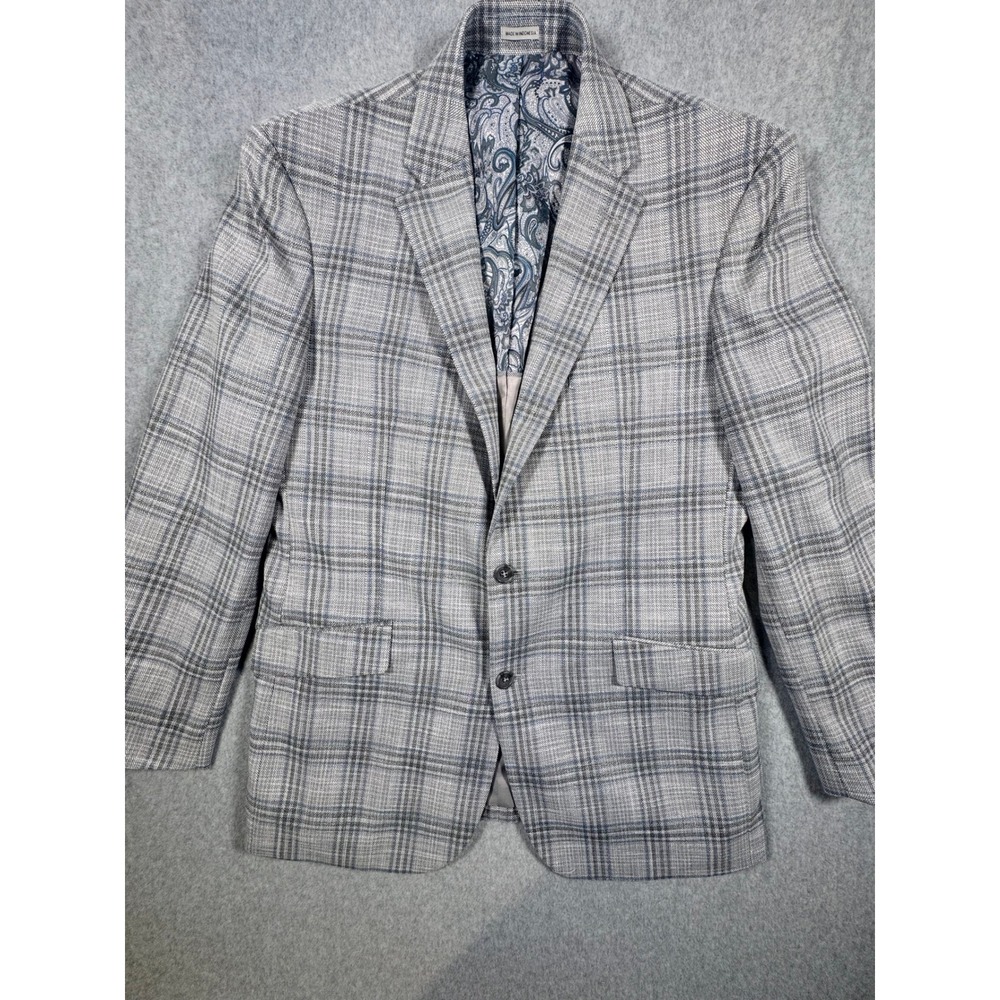Joseph Abboud Mens 42 Long Grey Blue Plaid Two Button Sport Coat Blazer
